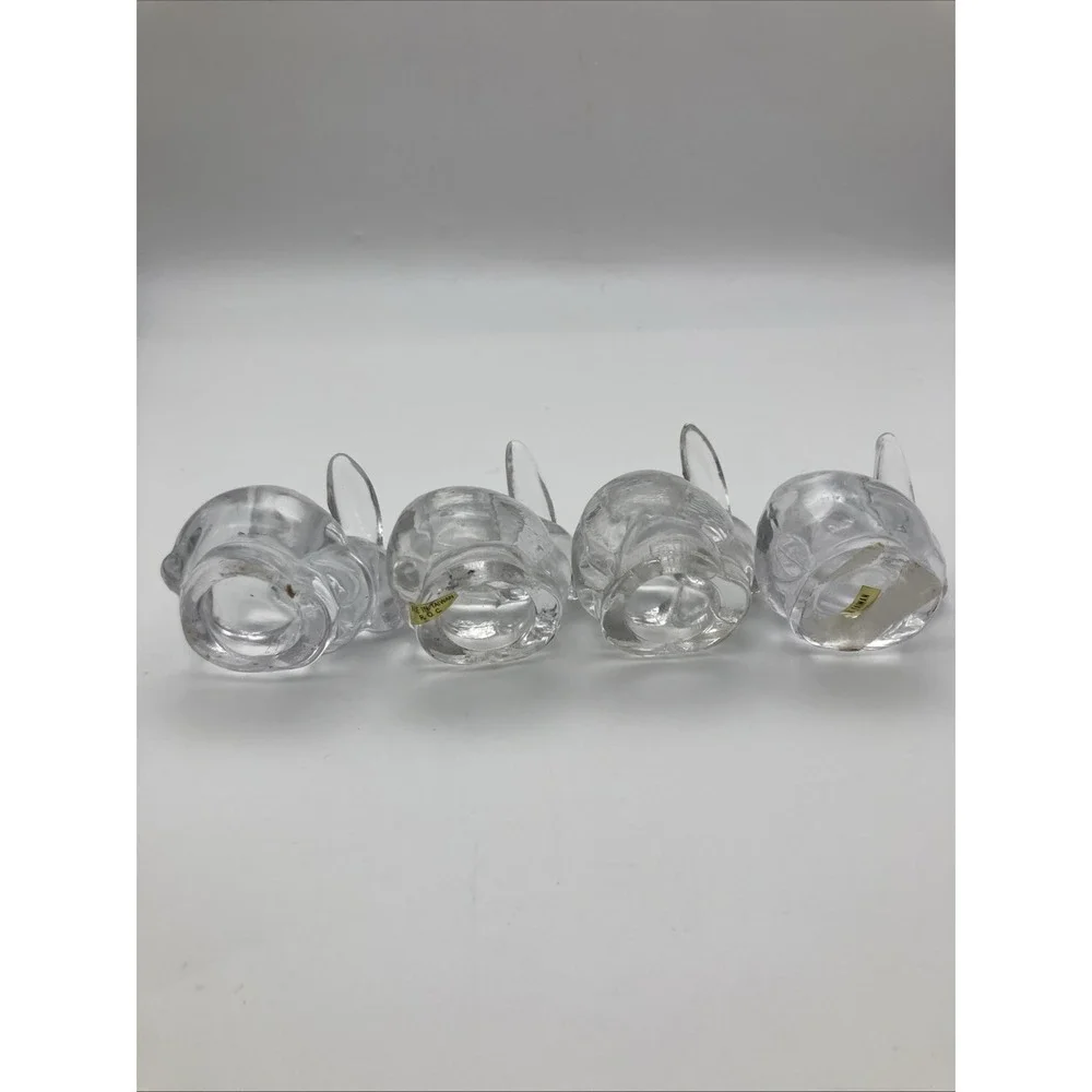 4 Vintage Biedermann Clear Glass Rabbit Small Taper Candle Holder Taiwan 2